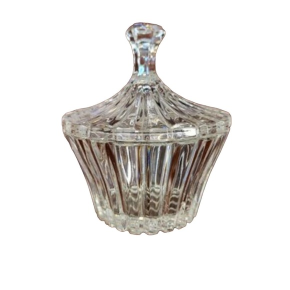Vintage Clear Ribbed cut glass lidded trinket dish - Picture 1 of 2